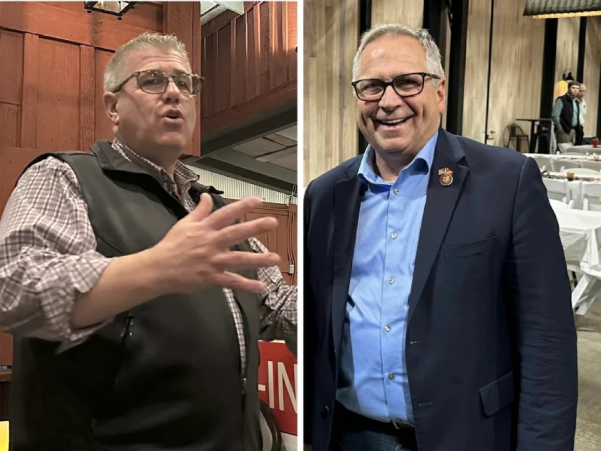 Congressional challenger Darren Bailey (left) and incumbent Republican Rep. Mike Bost (left) campaign last month or the GOP nomination in the downstate 12th Congressional District.